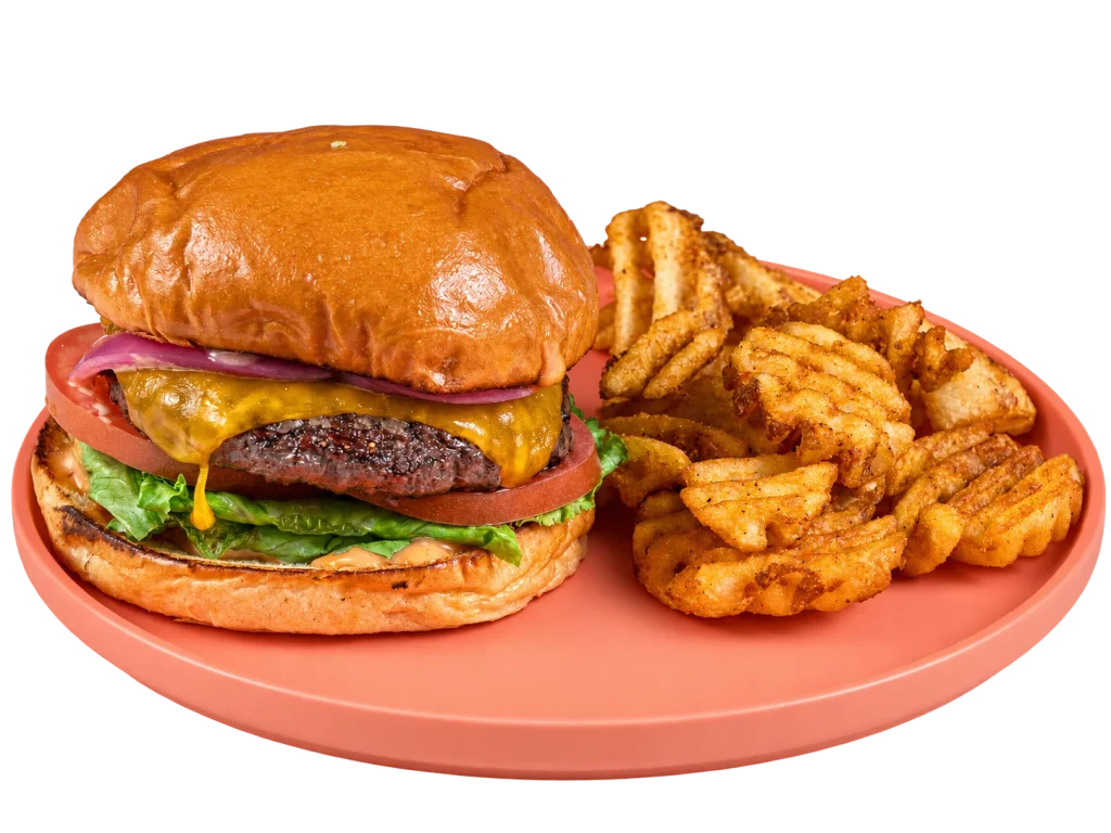 Wagyu burger and waffle fries