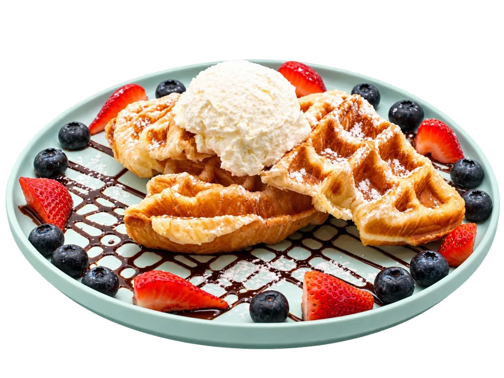 Croffle with mixed berries and whipped cream