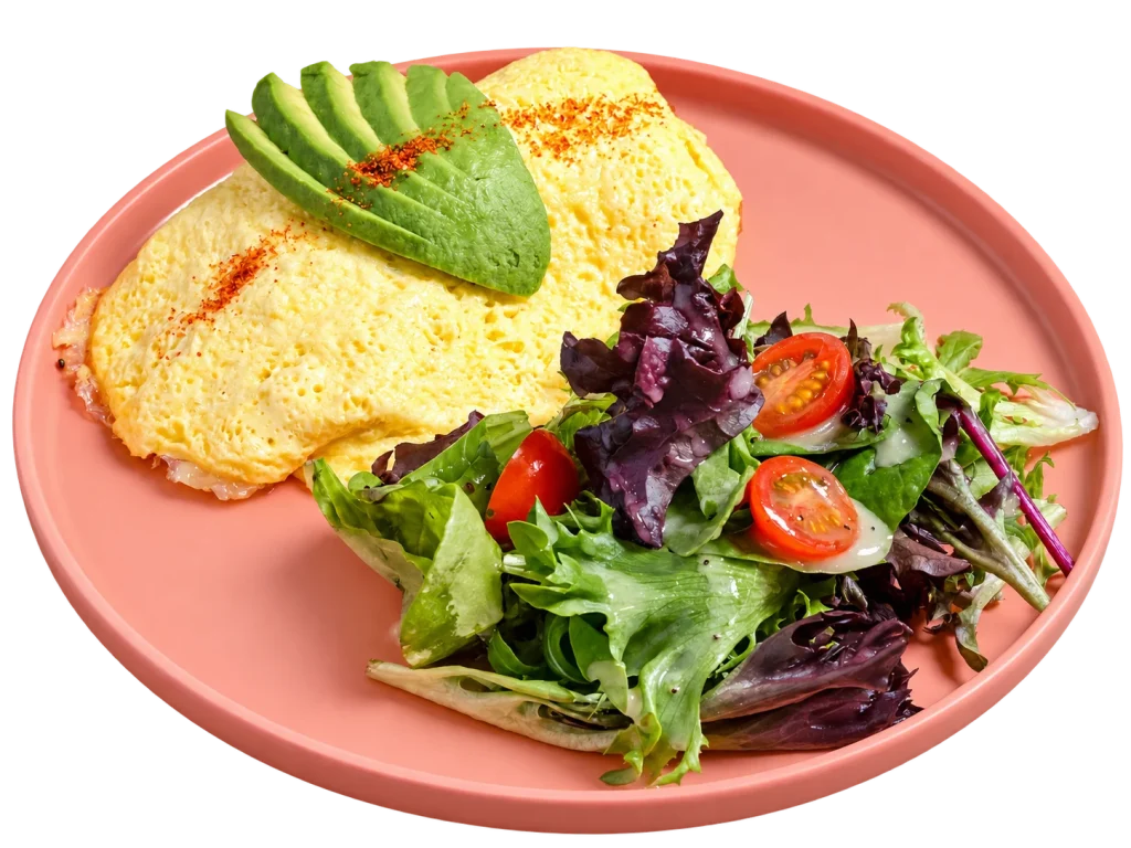 Omelette with avocado and a side salad