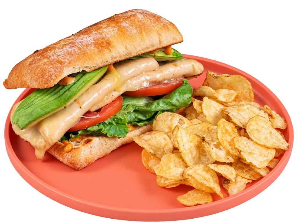 Turkey avocado sandwich with chips